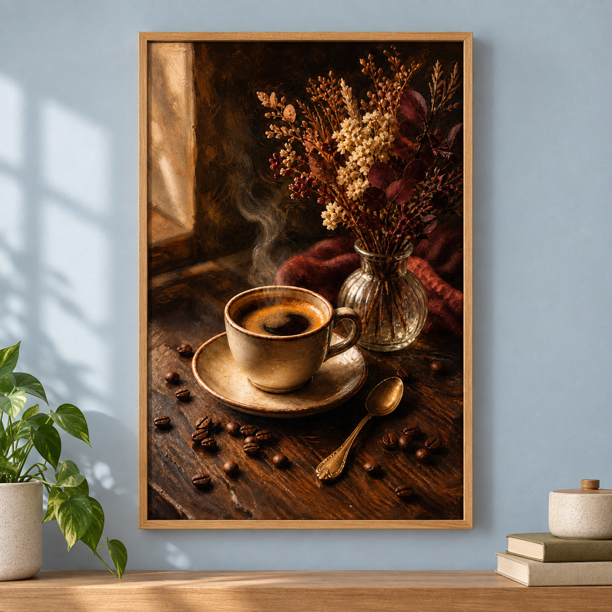 Vintage Coffee Bar Kitchen Still Life Canvas Wall Art | brown_independent_close