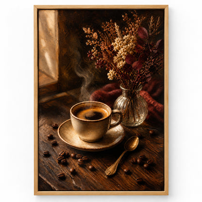 Vintage Coffee Bar Kitchen Still Life Canvas Wall Art | brown_sku