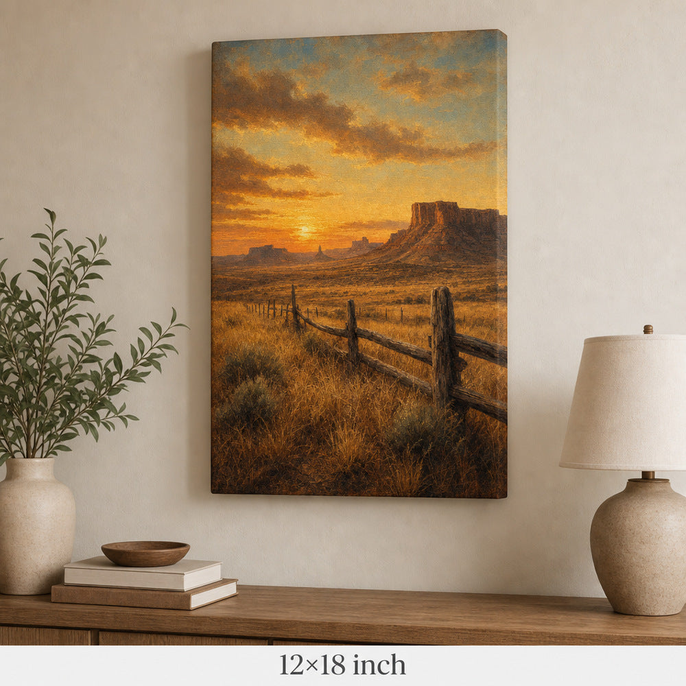 Vintage Western Prairie Landscape Canvas Wall Art — 12×18 room mockup