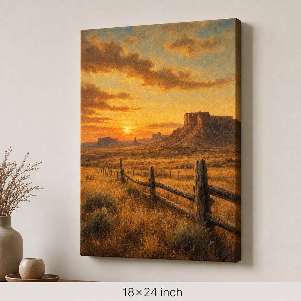 Vintage Western Prairie Landscape Canvas Wall Art — 18×24 room mockup