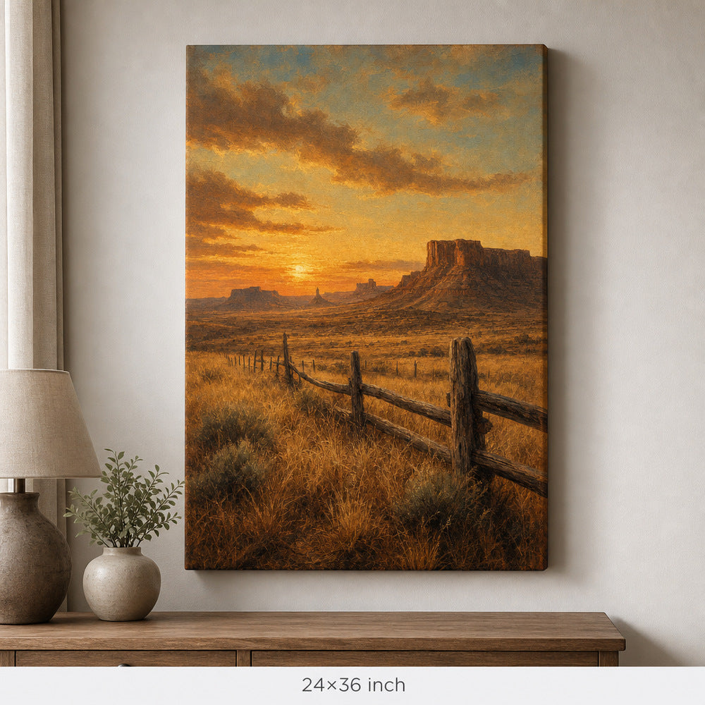 Vintage Western Prairie Landscape Canvas Wall Art — 24×36 room mockup