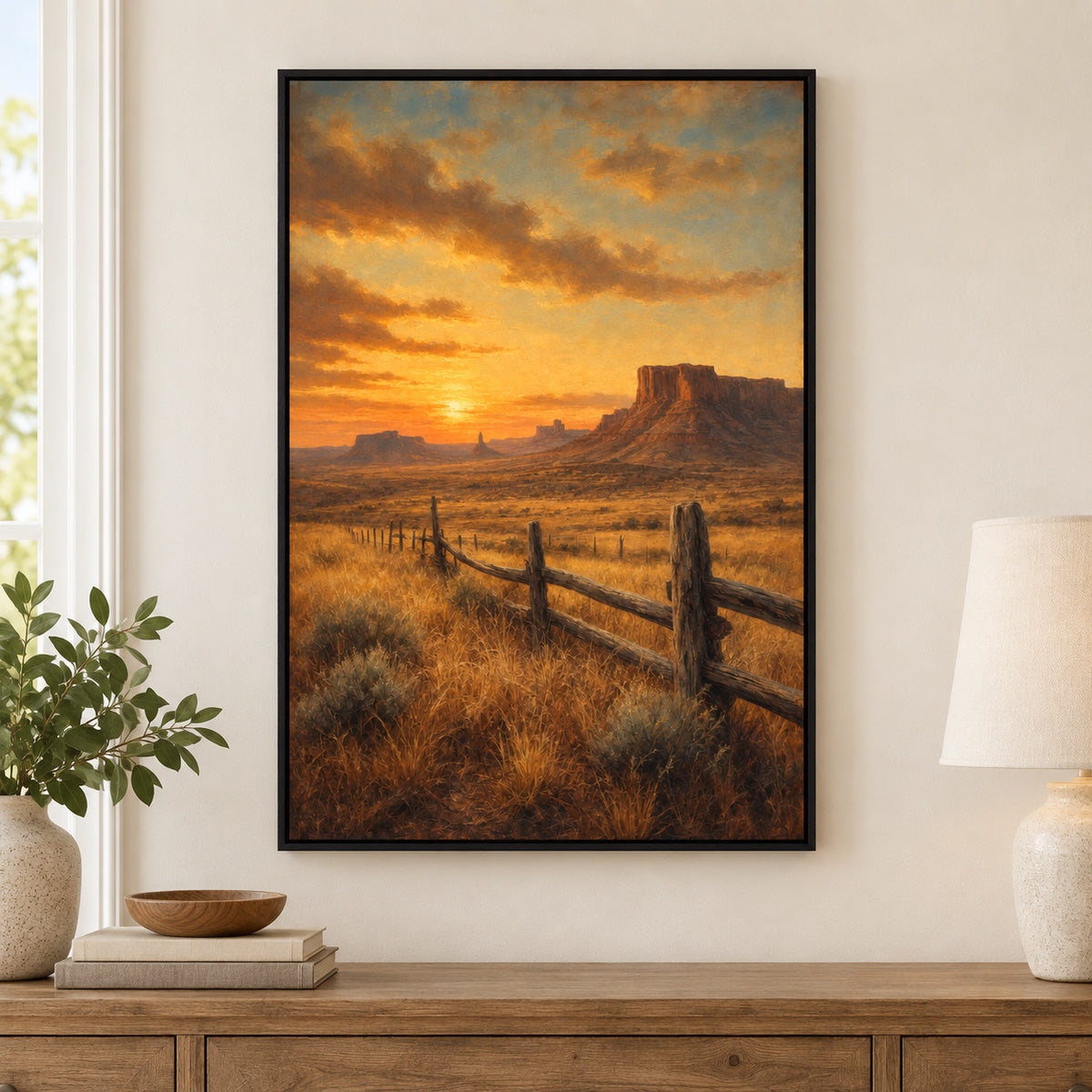 Vintage Western Prairie Landscape Canvas Wall Art | black_independent_close
