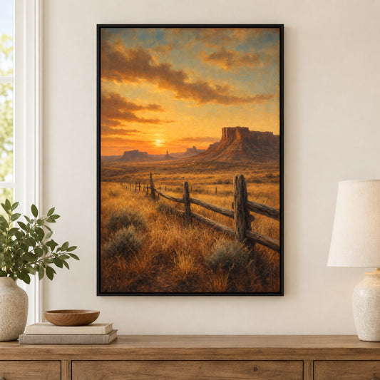 Vintage Western Prairie Landscape Canvas Wall Art | black_independent_close