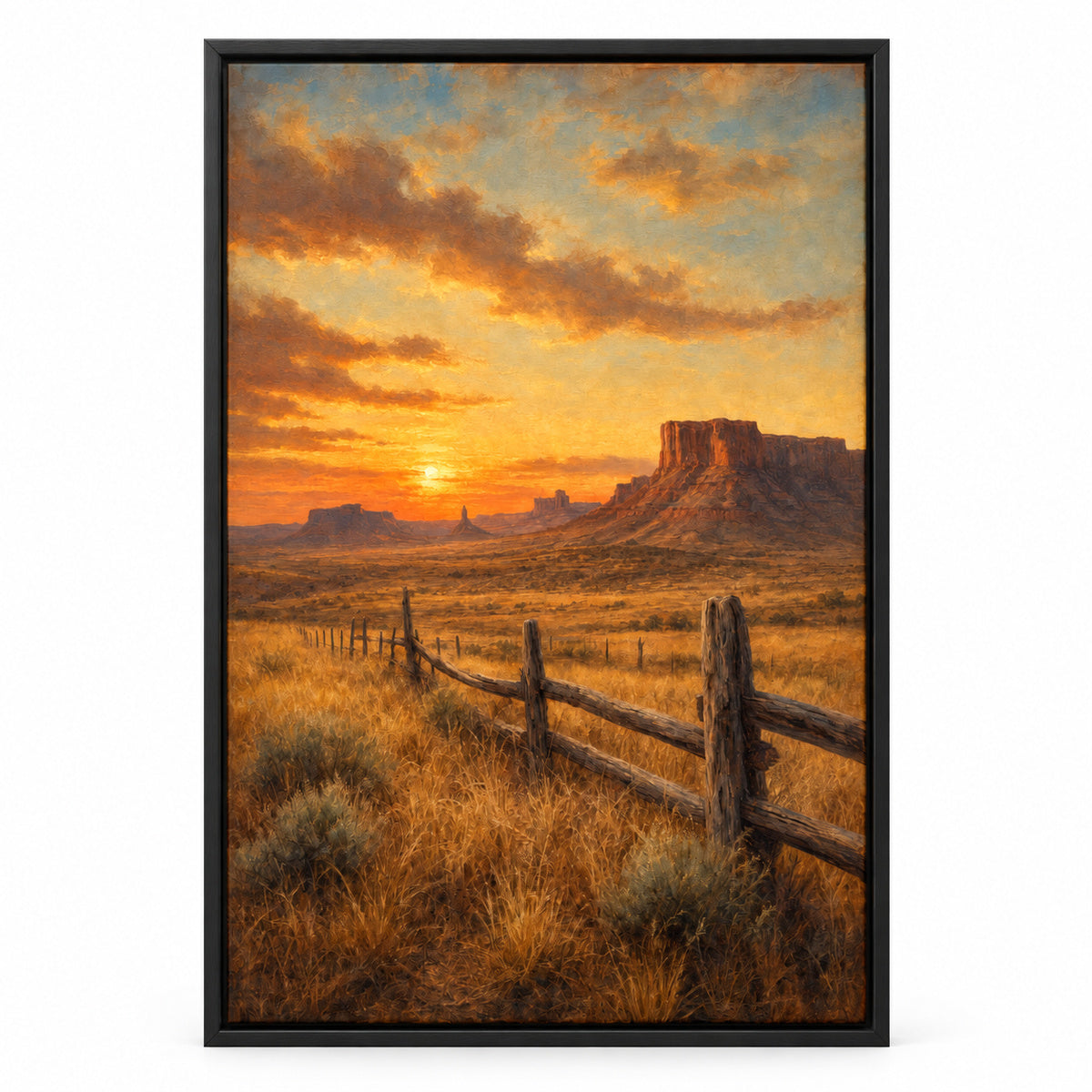 Vintage Western Prairie Landscape Canvas Wall Art | black_sku