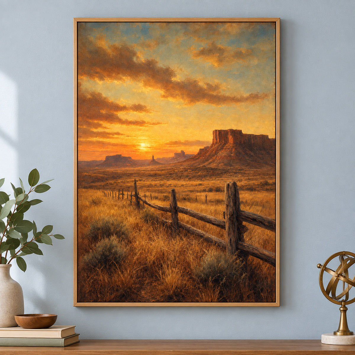 Vintage Western Prairie Landscape Canvas Wall Art | brown_independent_close