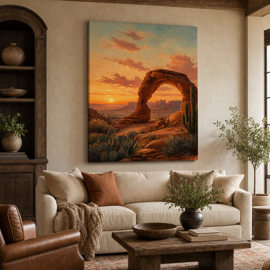 Southwestern Desert Arch Sunset Canvas Wall Art — room scene