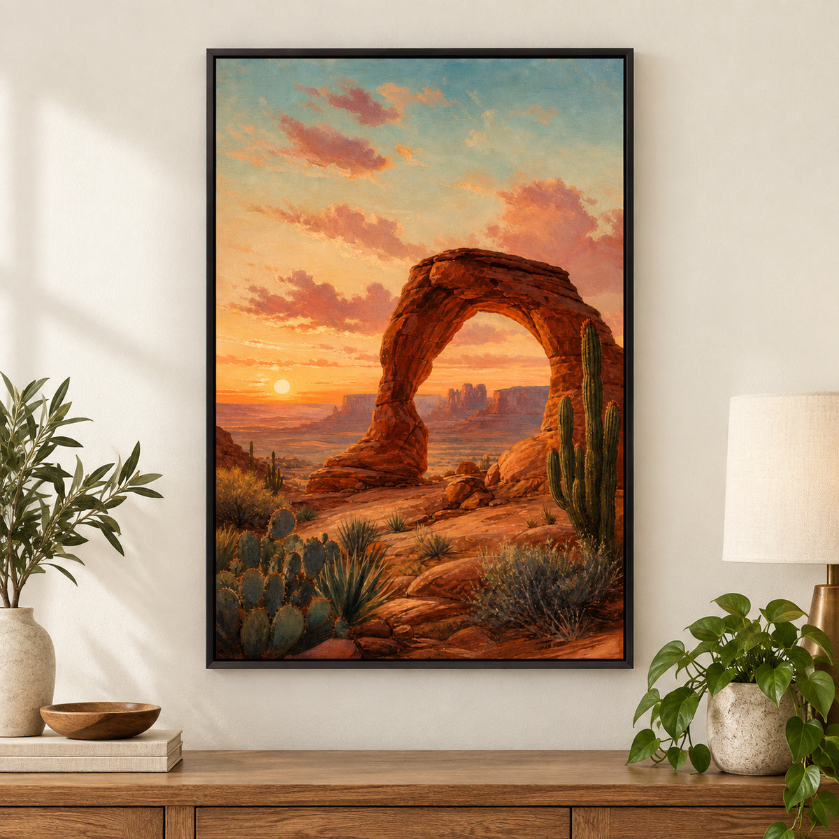 Southwestern Desert Arch Sunset Canvas Wall Art | black_independent_close