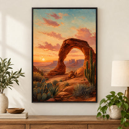 Southwestern Desert Arch Sunset Canvas Wall Art | black_independent_close