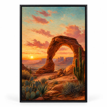 Southwestern Desert Arch Sunset Canvas Wall Art | black_sku