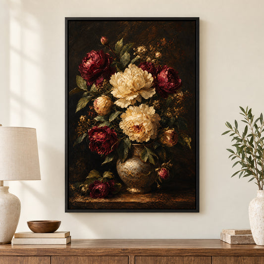 Large Moody Dark Floral Canvas Wall Art | black_independent_close