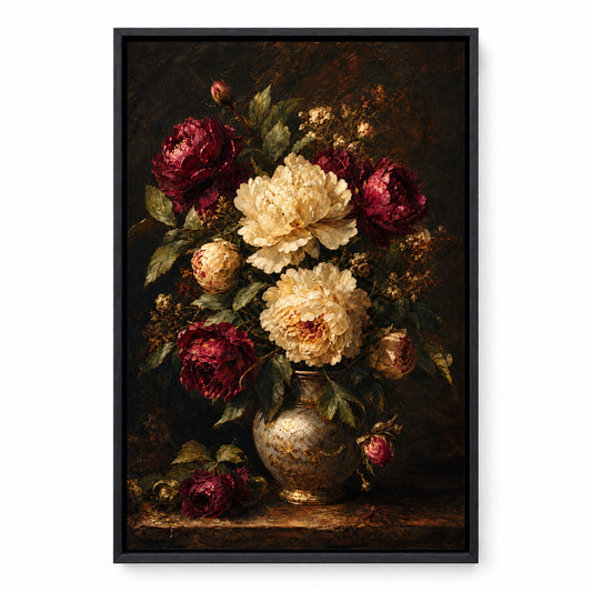 Large Moody Dark Floral Canvas Wall Art | black_sku