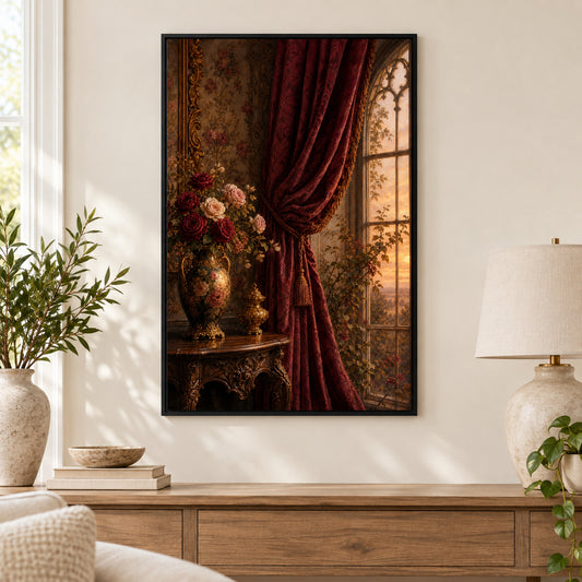 Victorian Rose Window Interior Canvas Wall Art | black_independent_close
