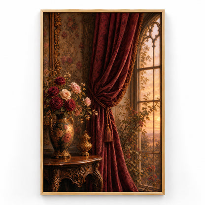 Victorian Rose Window Interior Canvas Wall Art | brown_sku