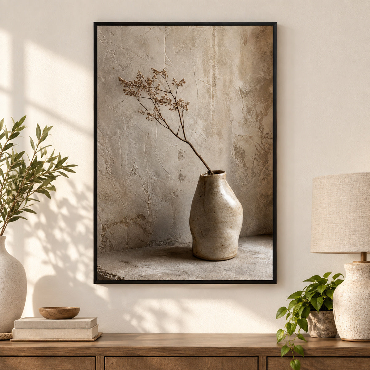 Neutral Wabi Sabi Ceramic Vase Canvas Wall Art | black_independent_close
