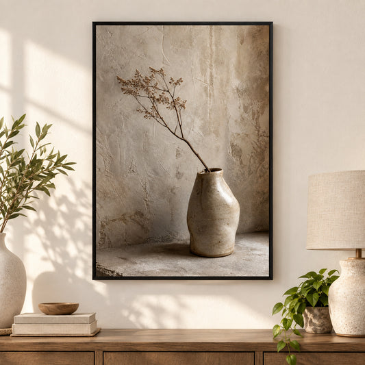 Neutral Wabi Sabi Ceramic Vase Canvas Wall Art | black_independent_close