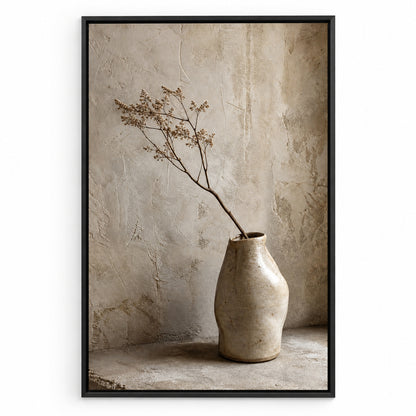Neutral Wabi Sabi Ceramic Vase Canvas Wall Art | black_sku