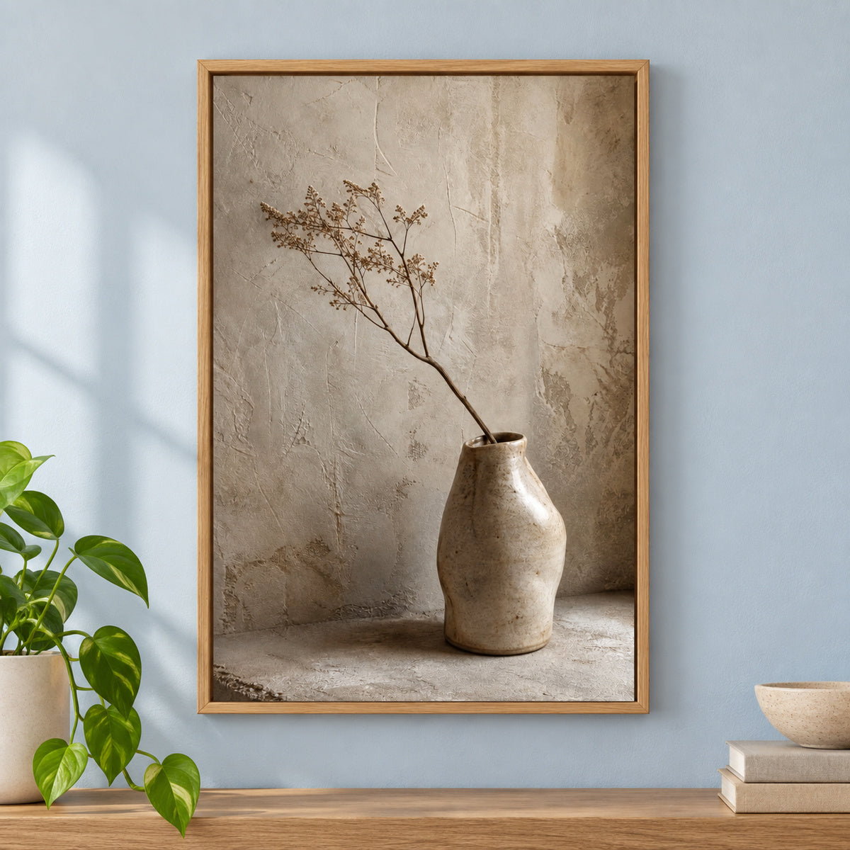 Neutral Wabi Sabi Ceramic Vase Canvas Wall Art | brown_independent_close