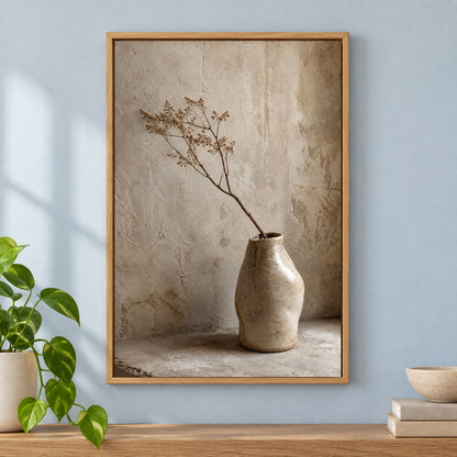 Neutral Wabi Sabi Ceramic Vase Canvas Wall Art | brown_independent_close