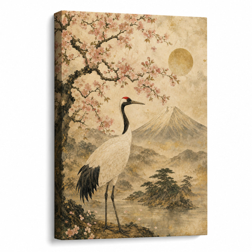 Vintage Japanese Crane Blossom Canvas Wall Art - canvas wall art by AUSJOJO