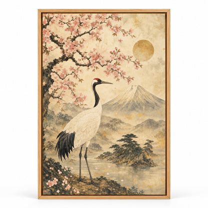 Vintage Japanese Crane Blossom Canvas Wall Art | brown_sku