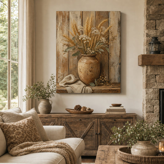 Rustic Wood Farmhouse Canvas Wall Art — room scene