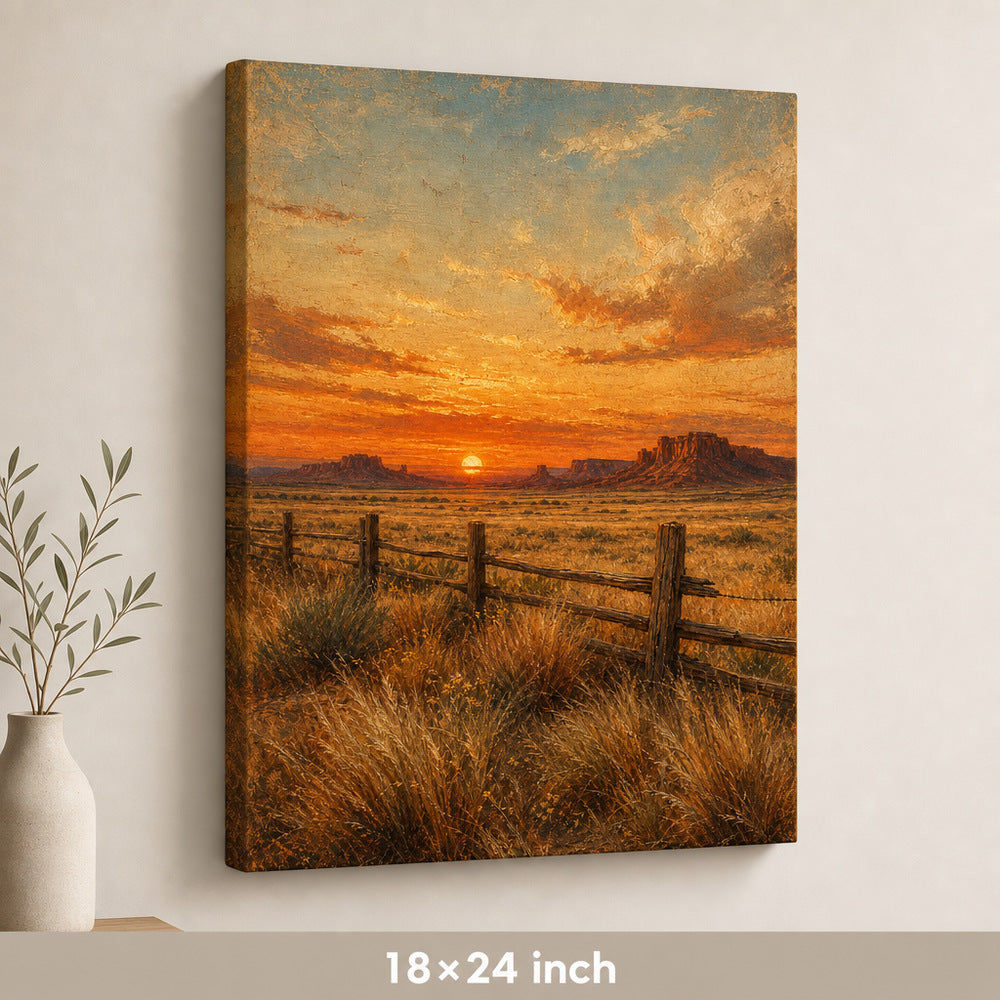 Vintage Western Sunset Canvas Wall Art — 18×24 room mockup