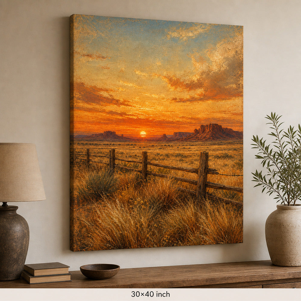 Vintage Western Sunset Canvas Wall Art — 30×40 room mockup