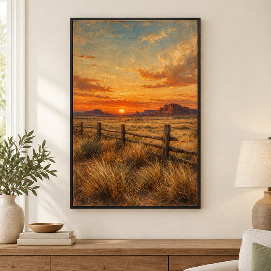 Vintage Western Sunset Canvas Wall Art | black_independent_close