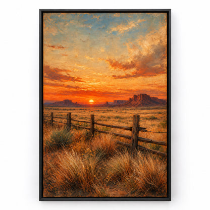 Vintage Western Sunset Canvas Wall Art | black_sku