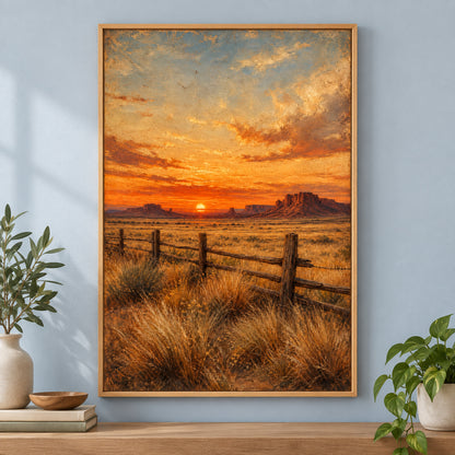Vintage Western Sunset Canvas Wall Art | brown_independent_close