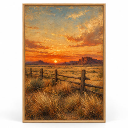 Vintage Western Sunset Canvas Wall Art | brown_sku