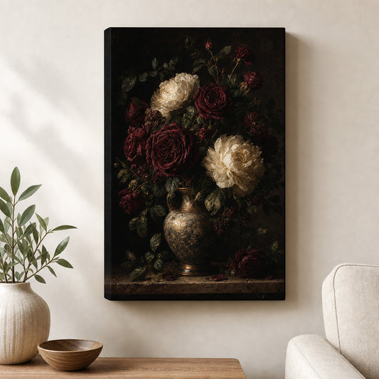 Large Moody Floral Canvas Wall Art — 12×18 room mockup