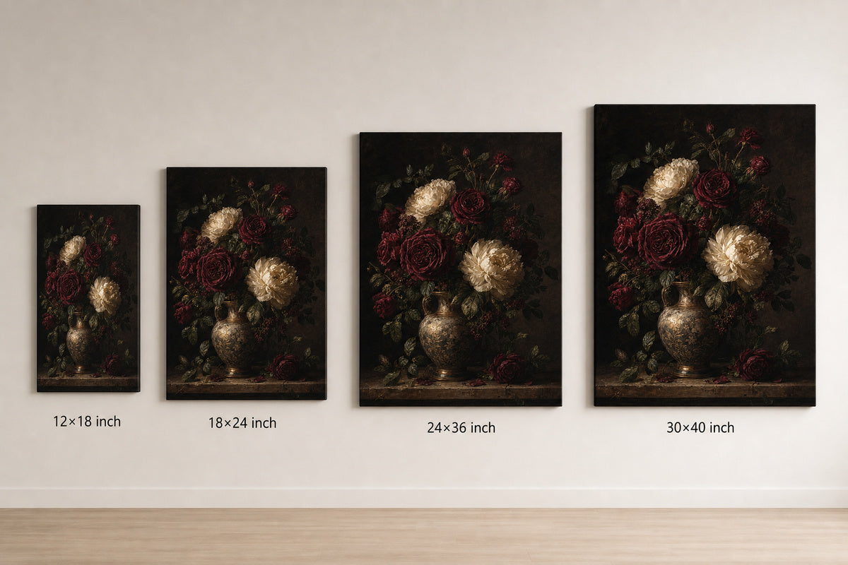 Large Moody Floral Canvas Wall Art - 08_size_comparison