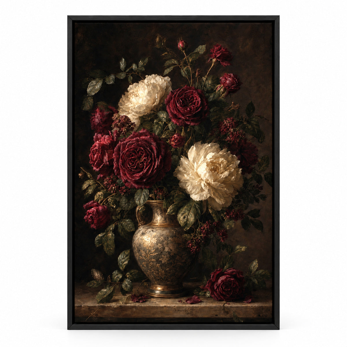 Large Moody Floral Canvas Wall Art | black_sku