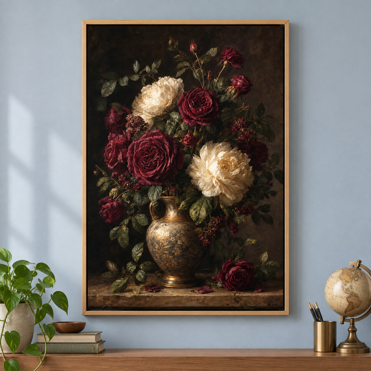 Large Moody Floral Canvas Wall Art | brown_independent_close