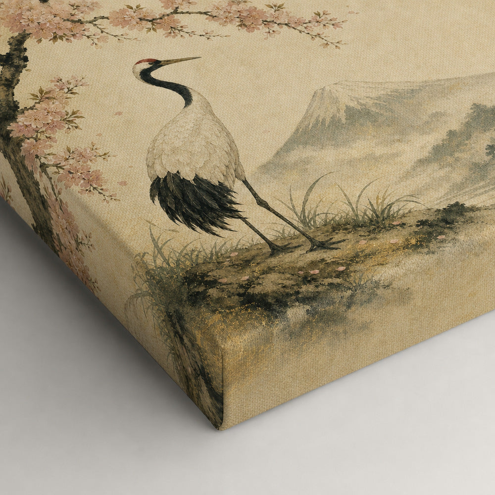 Vintage Japanese Crane Canvas Wall Art - 03_detail_closeup