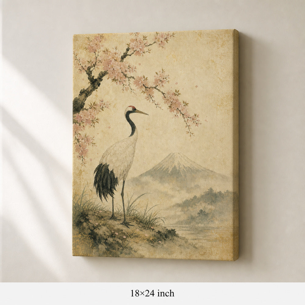 Vintage Japanese Crane Canvas Wall Art — 18×24 room mockup