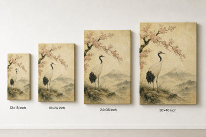Vintage Japanese Crane Canvas Wall Art - 08_size_comparison
