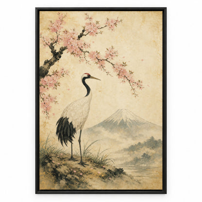 Vintage Japanese Crane Canvas Wall Art | black_sku