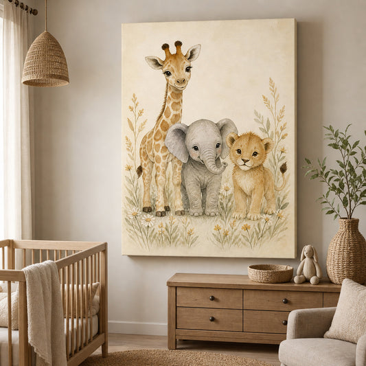 Safari Nursery Animal Canvas Wall Art — room scene