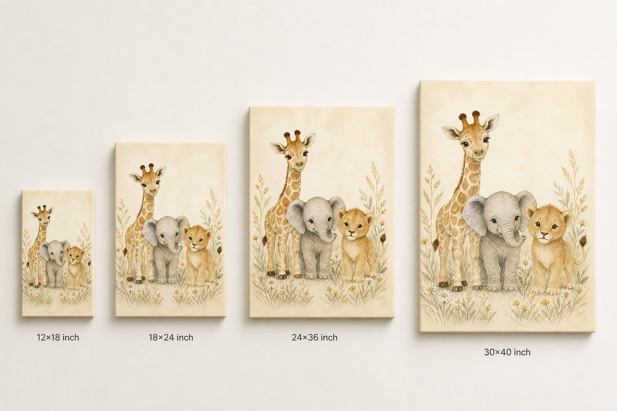 Safari Nursery Animal Canvas Wall Art - 08_size_comparison