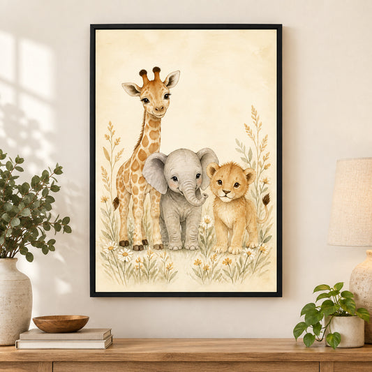 Safari Nursery Animal Canvas Wall Art | black_independent_close