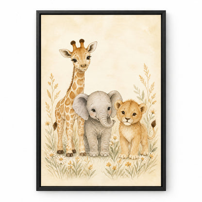 Safari Nursery Animal Canvas Wall Art | black_sku