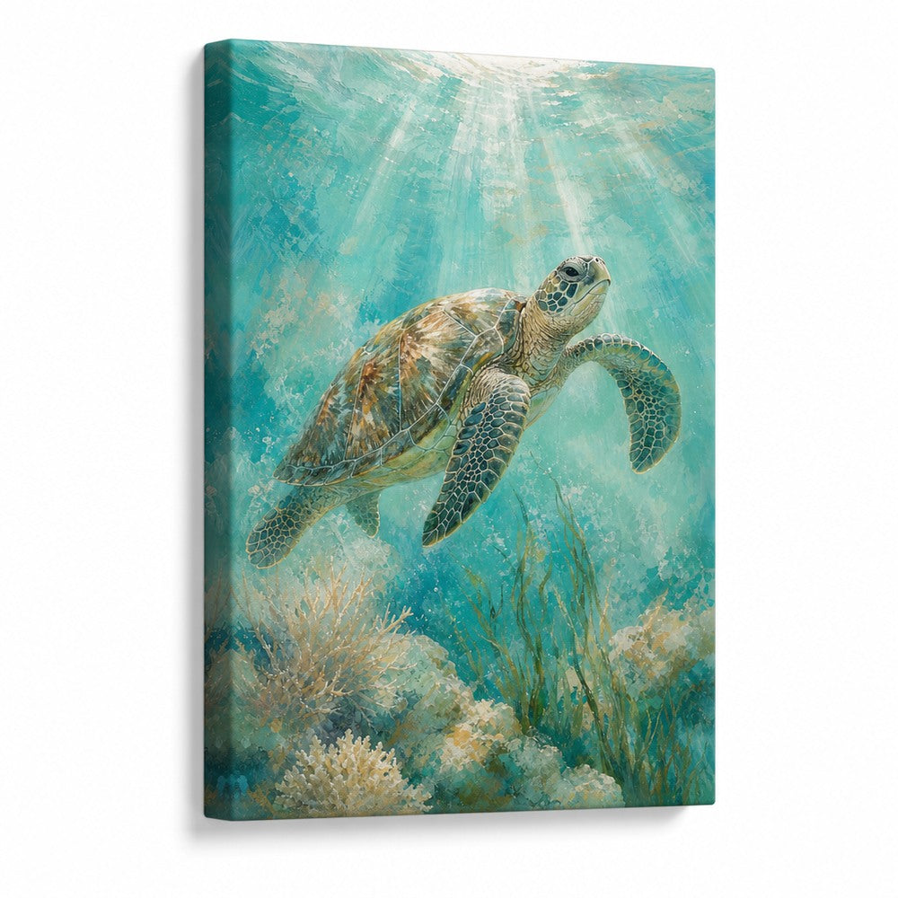 Sea Turtle Coastal Canvas Wall Art - coastal wall decor by AUSJOJO