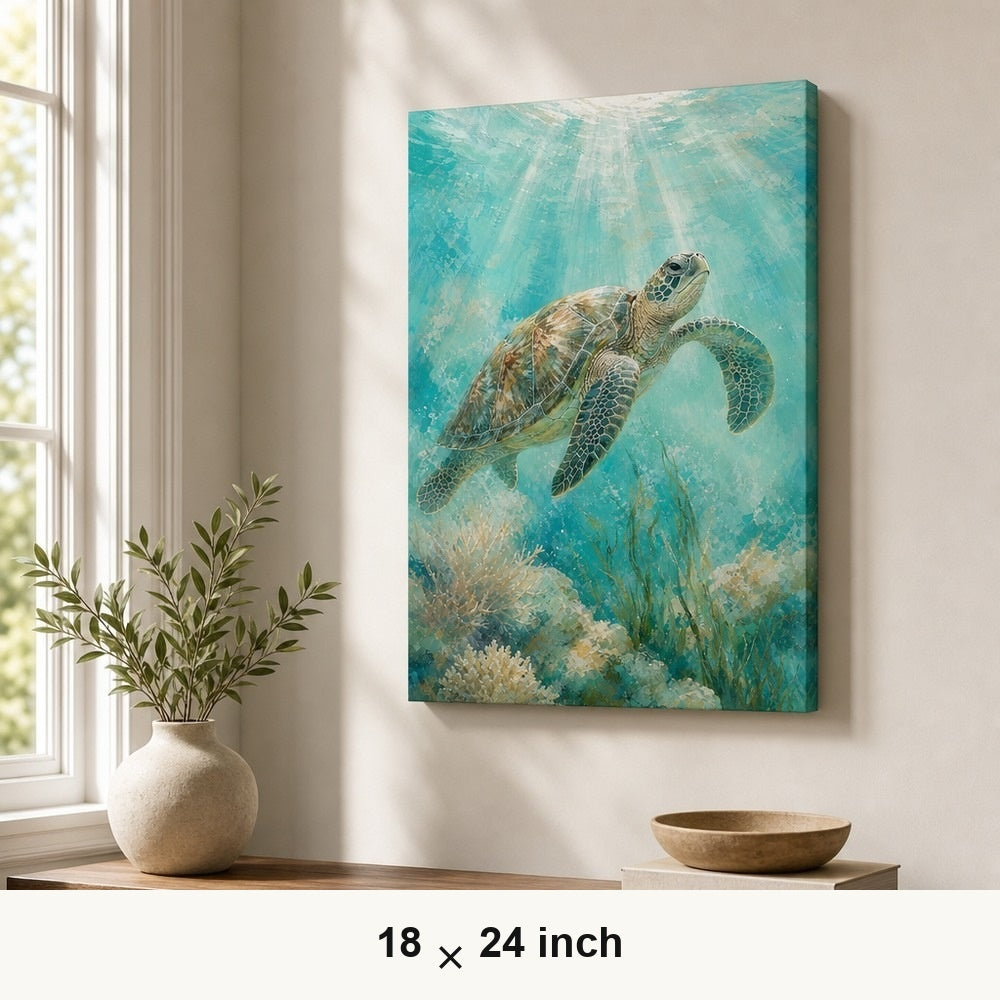 Sea Turtle Coastal Canvas Wall Art — 18×24 room mockup