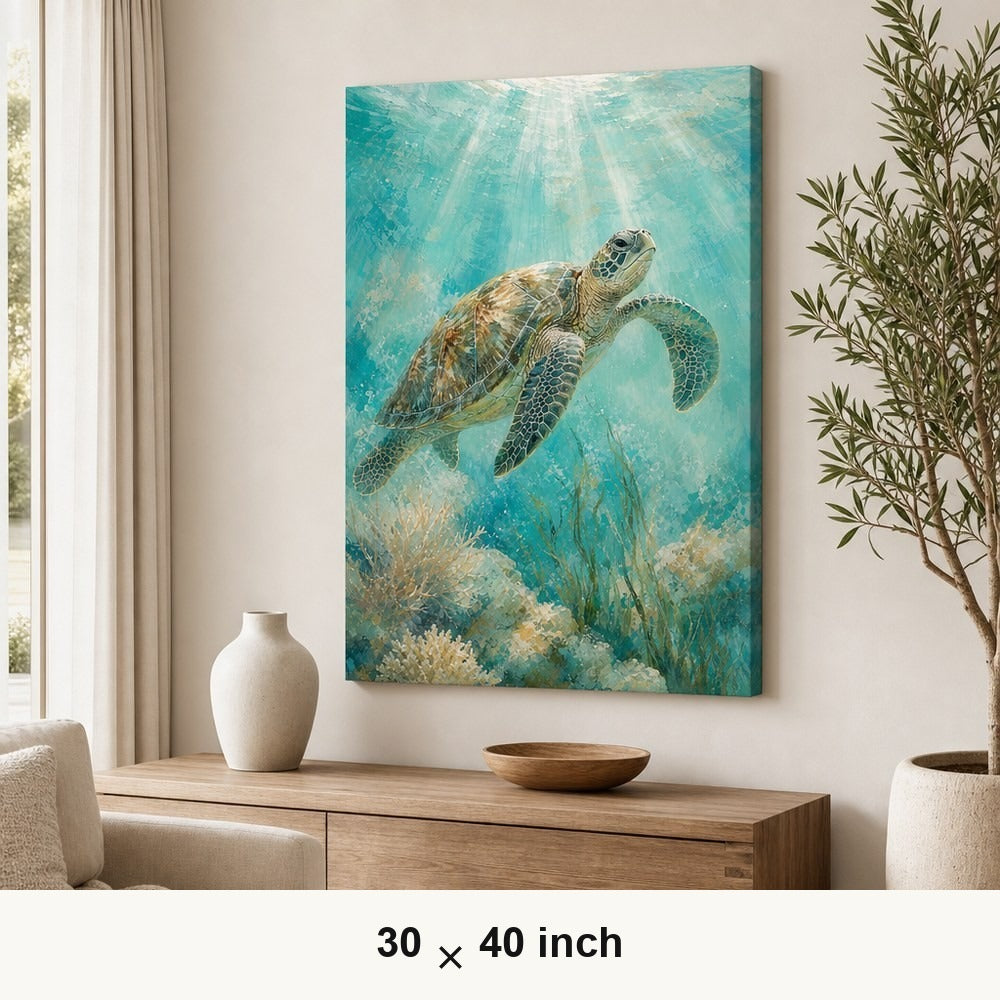 Sea Turtle Coastal Canvas Wall Art — 30×40 room mockup