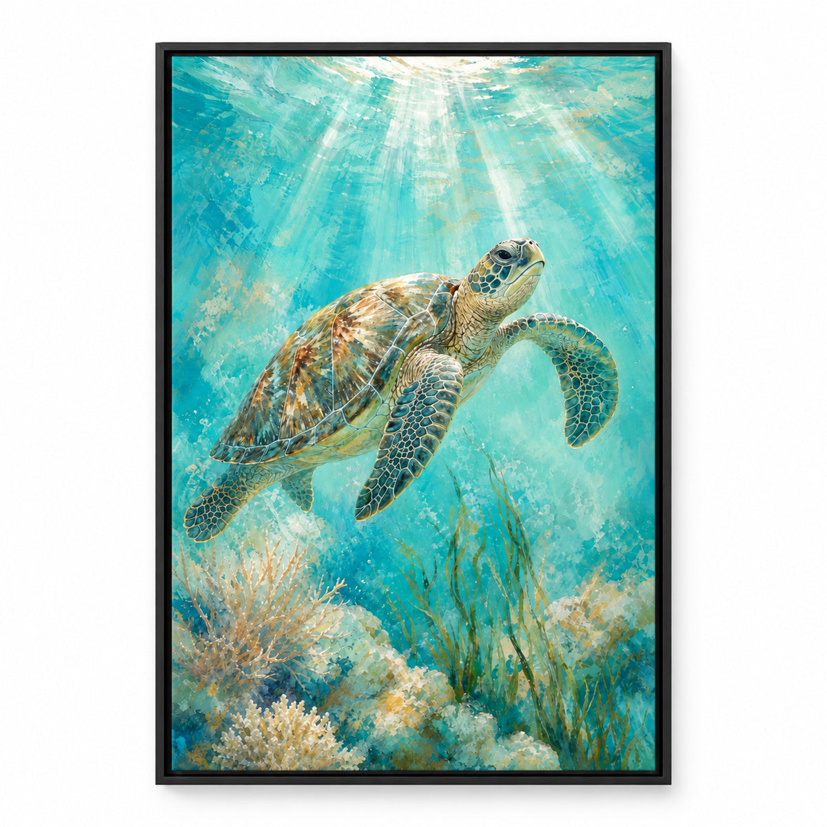 Sea Turtle Coastal Canvas Wall Art | black_sku
