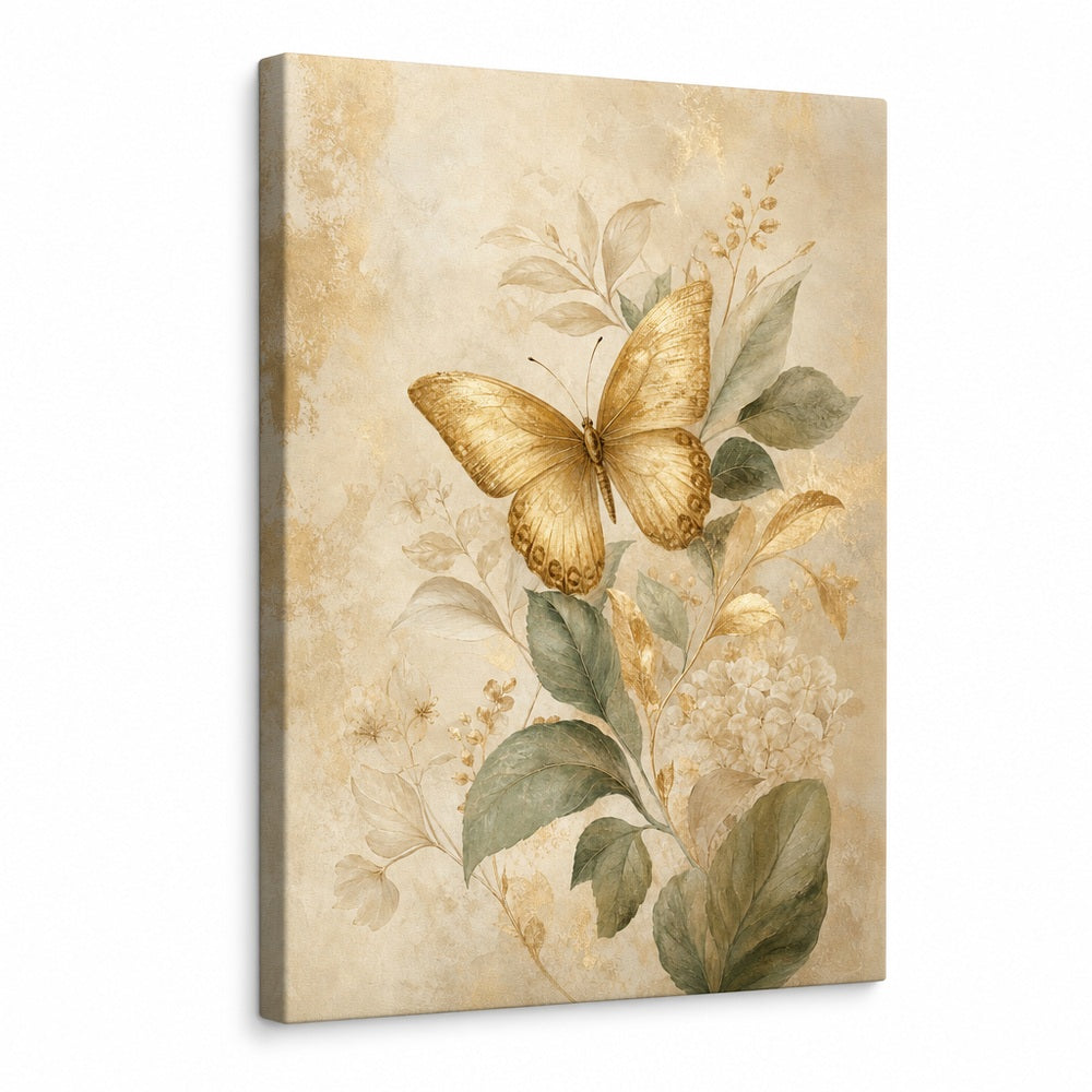 Gold Butterfly Botanical Canvas Wall Art - botanical canvas wall art by AUSJOJO