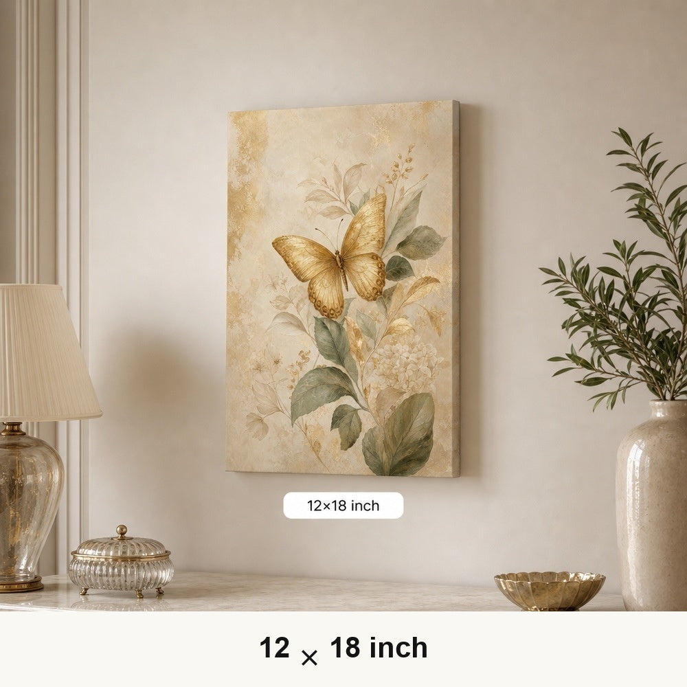 Gold Butterfly Botanical Canvas Wall Art — 12×18 room mockup