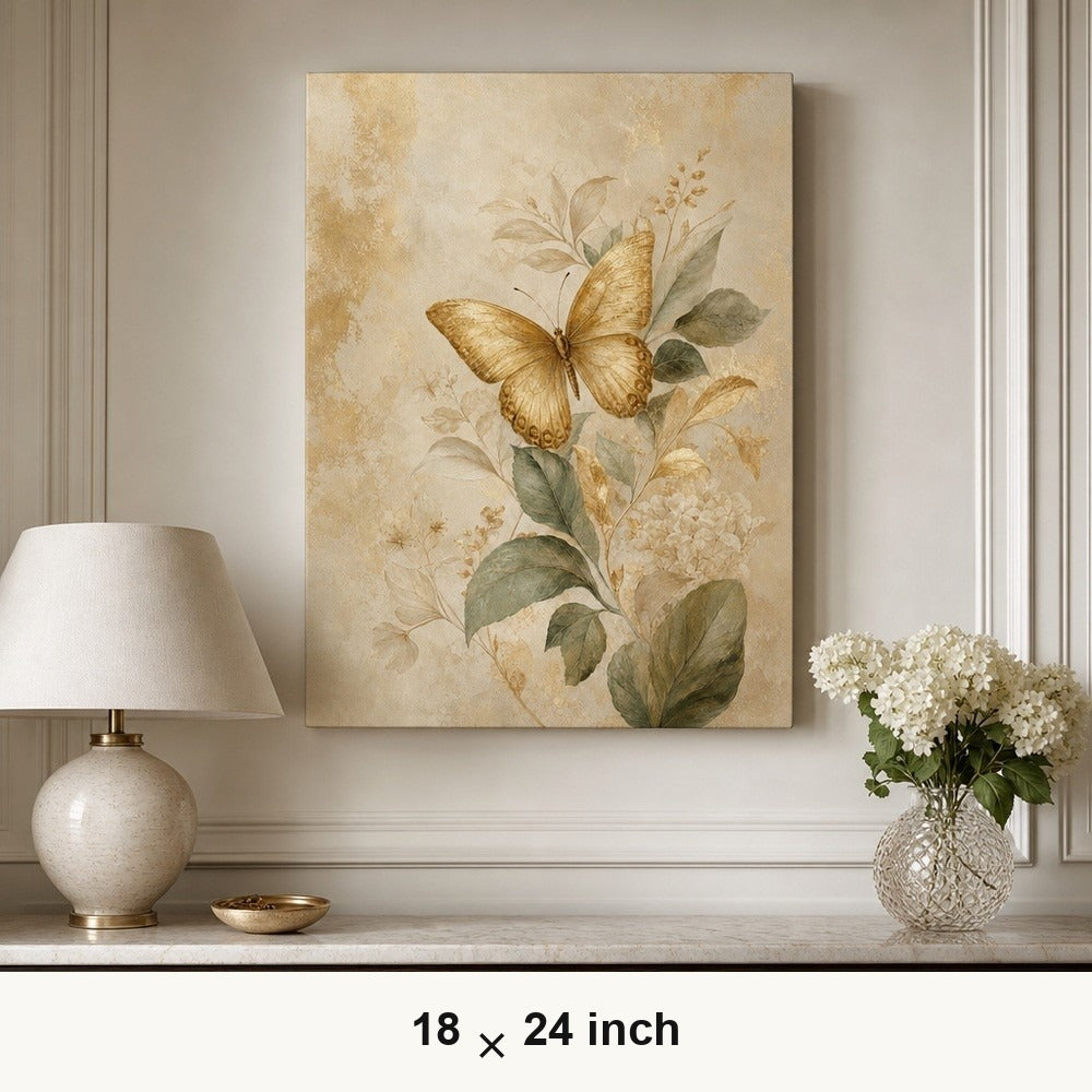 Gold Butterfly Botanical Canvas Wall Art — 18×24 room mockup